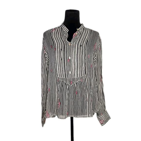 Isabelle Marant Etoile Striped Pleated Sheer Chiffon Long Sleeve Blouse Size 38 - Picture 1 of 9